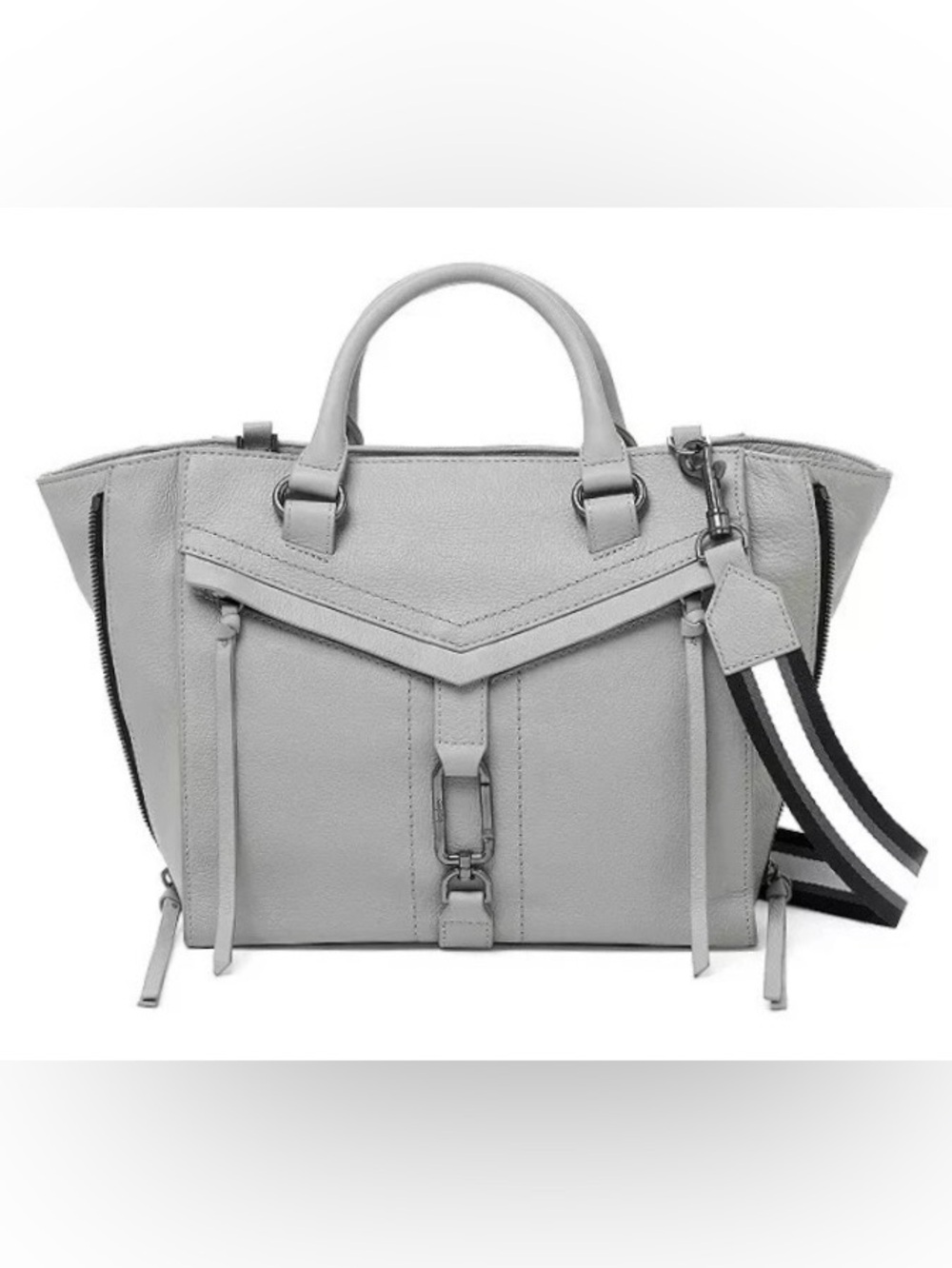 Botkier Women’s Trigger Leather Satchel Light Grey Gunmetal Hardware Tassels EUC
